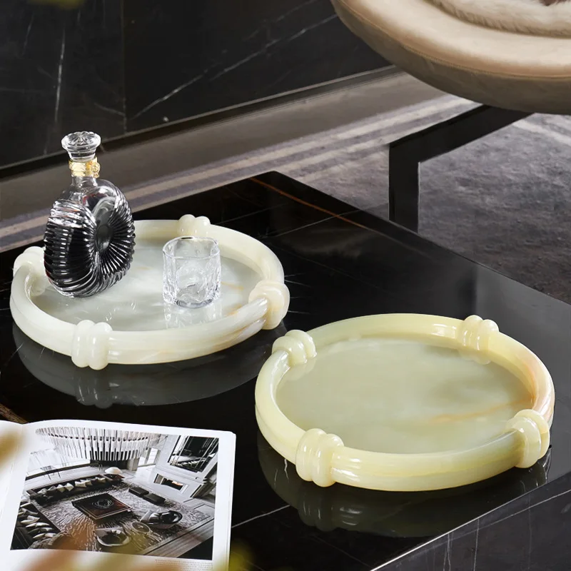 Modern new Chinese creative marble tray fruit plate ornaments model room sales office living room home soft decorations