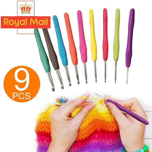 Poignée souple en aluminium TPR pour pull, crochet, document, bricolage, artisanat, écharpe, couture grossière, outil ogo, 9 pièces 1