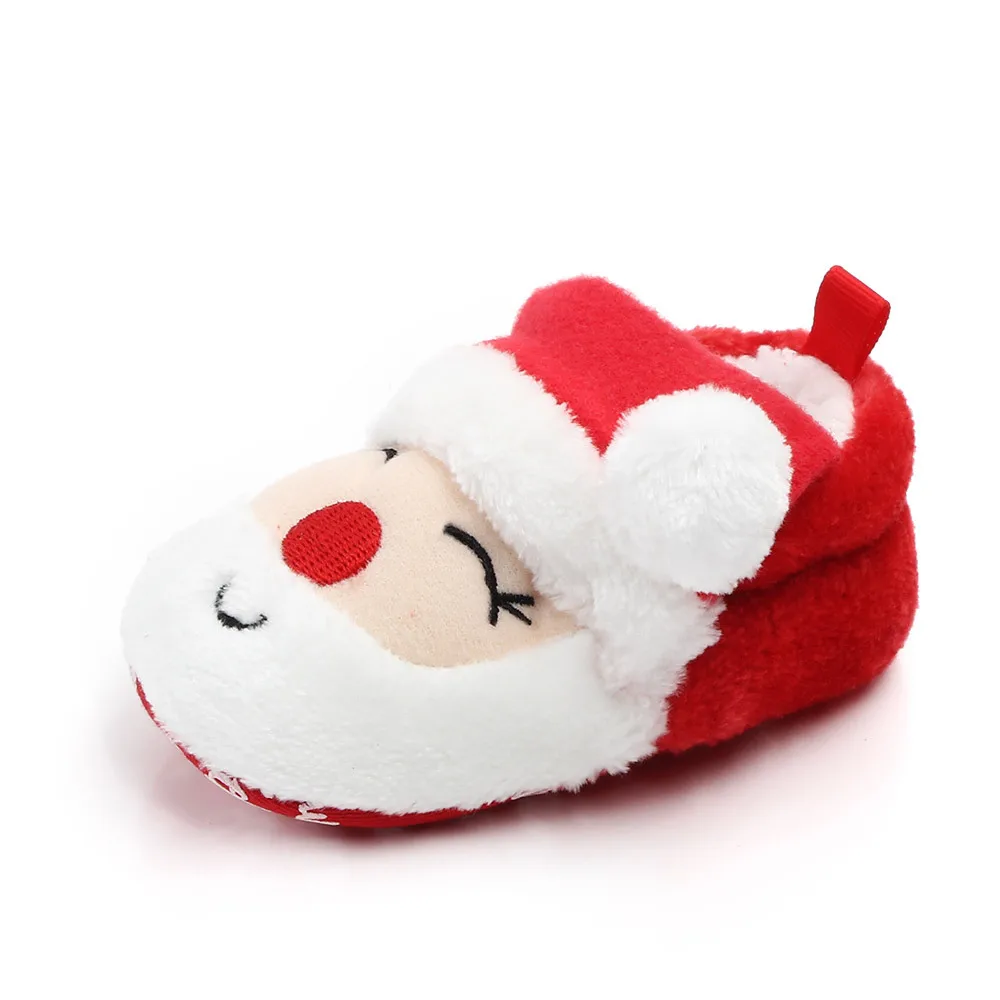 New Winter Warm Newborn Baby Girl Shoes Infant Soft Sole Loafers Toddler Santa Claus Slippers for 1 Year Old Boy Christmas Gifts