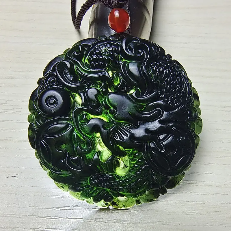 

Natural Medicine King Stone Pendant, Classic Simple Dragon Jade Pendant Necklace Jewelry for Men and Women