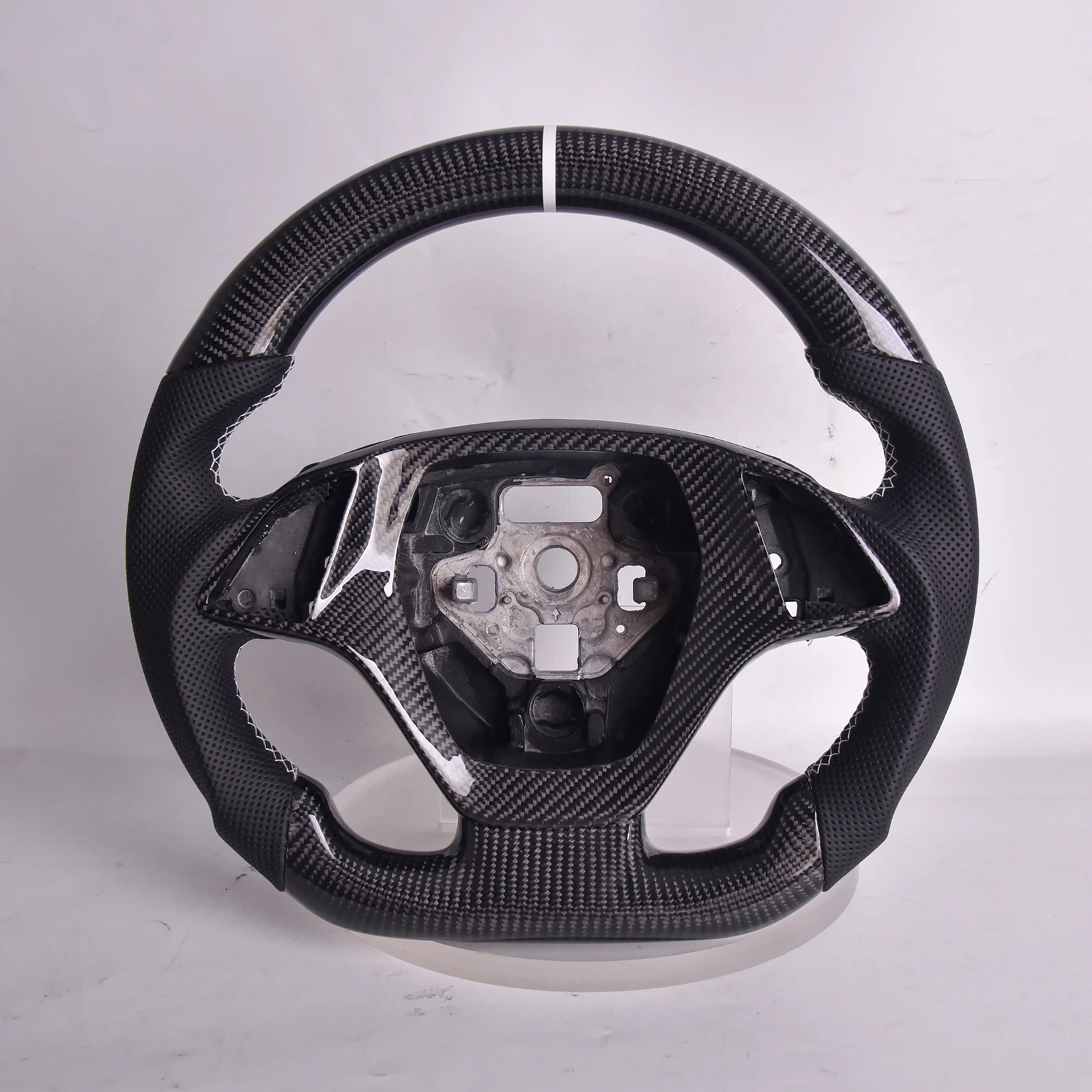 Carbon Fiber Steering Wheel for Chevrolet Corvette C7 2014-2018, D-Shape Flat Bottom Nappa Perforated Leather Grip with Trim