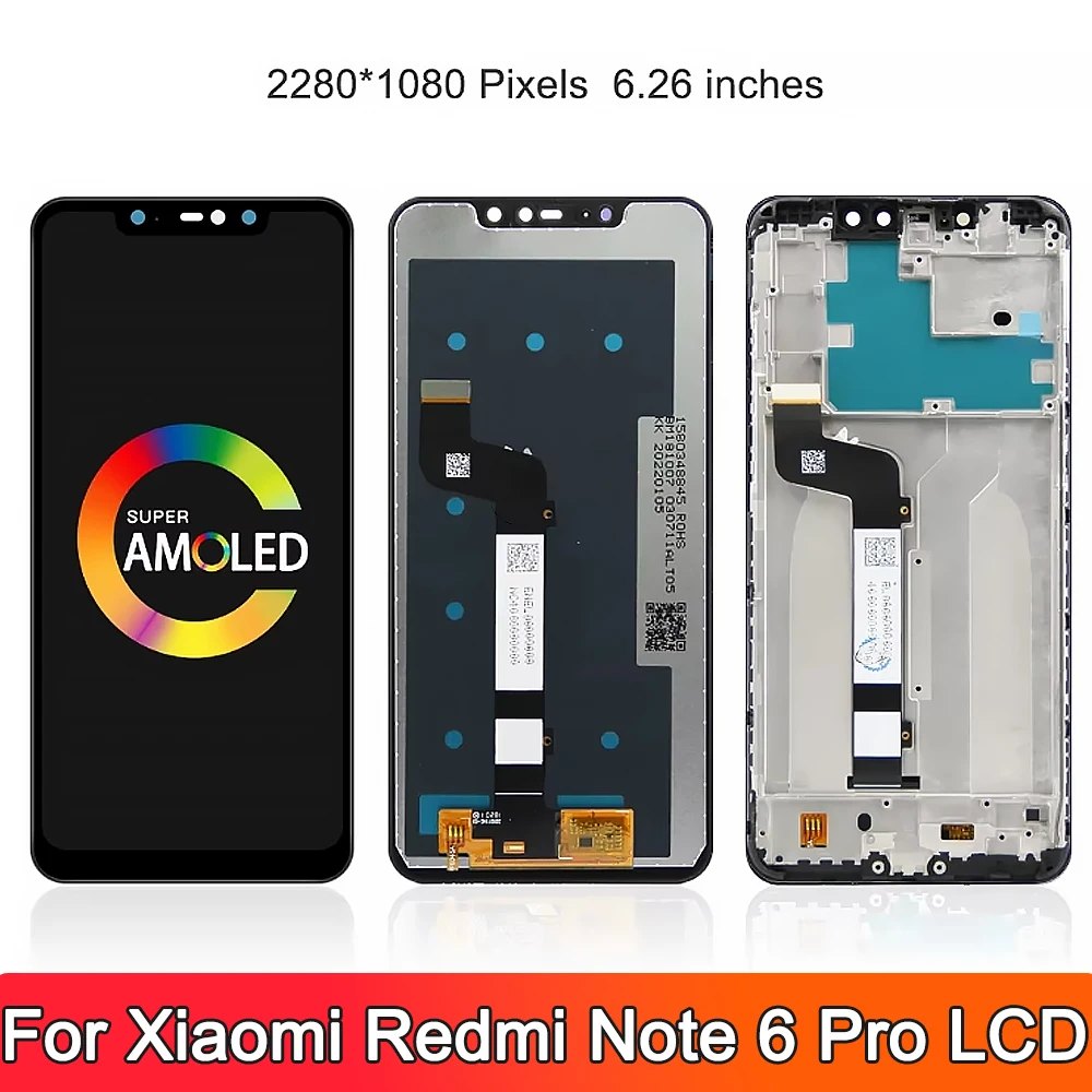 6.26\'\' AMOLED For Xiaomi Redmi Note 6 Pro LCD Display Touch Screen Digitizer For Redmi Note6 Pro M1806E7TG Assembly Replacement