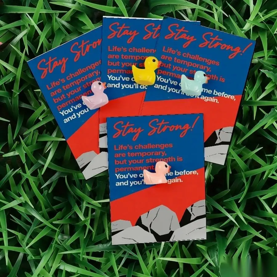 1/5/10/20/50/100pcs  Lucky Duck Pocket Hugs - Fantasy Theme Resin Charms with Inspirational Messages, Assorted Colors, Includes