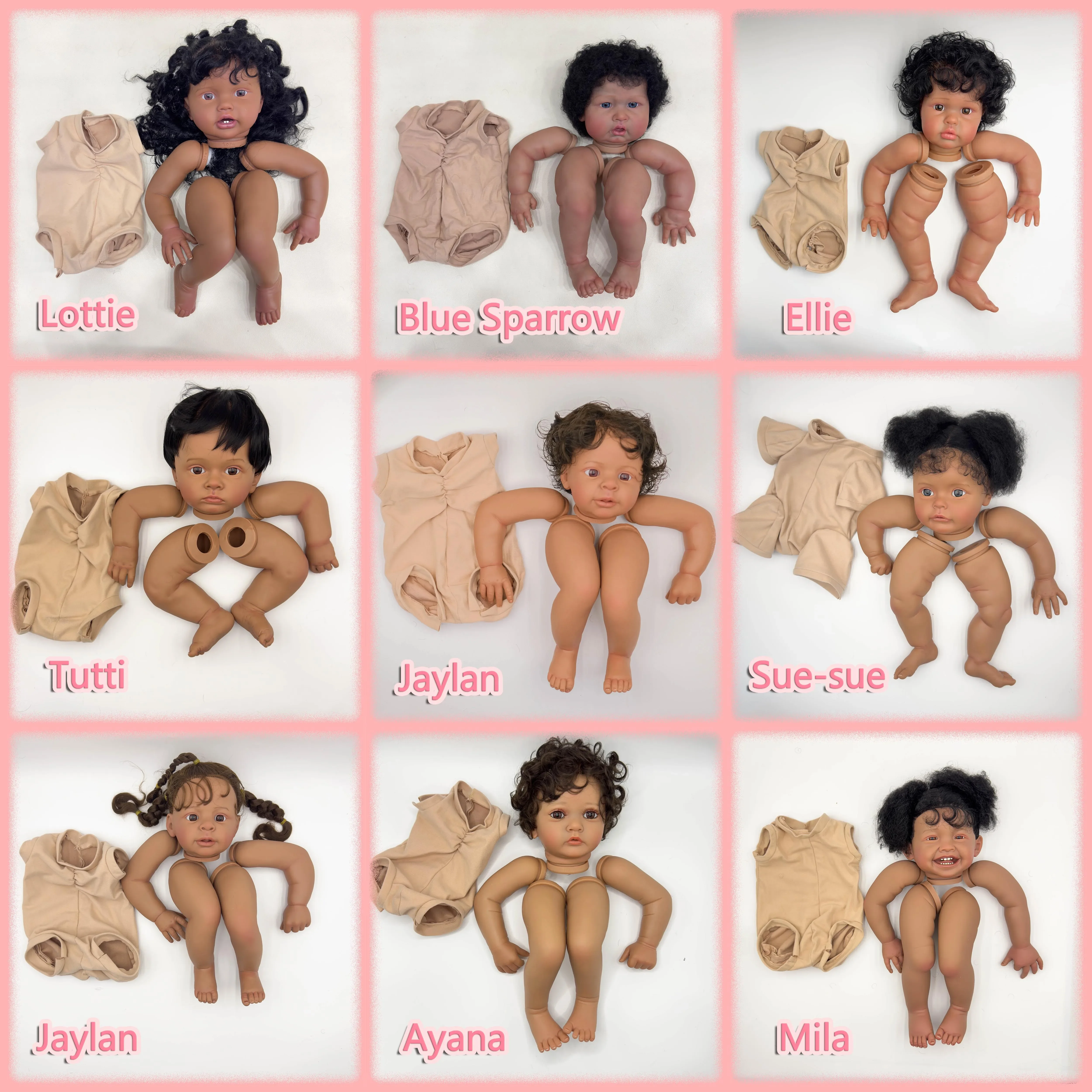 24inch Ayana/Sue-sue/Jaylan/Mila/Tutti/Blue Sparrow/Ellie/Ellie Unfinished Brown skin Reborn Doll Kit Parts With Body and eye