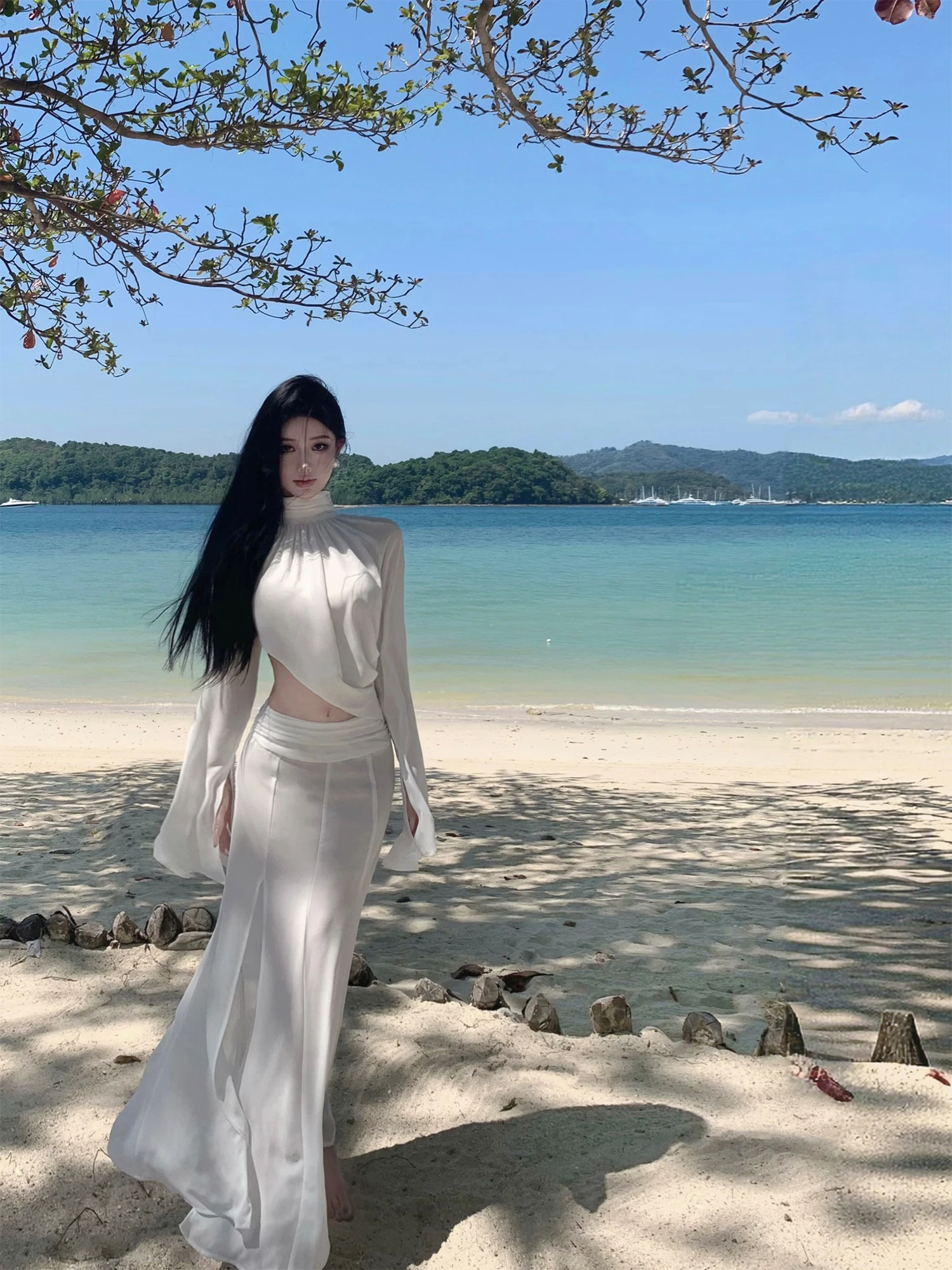 

Женский модный комплект JAYKY YANG: юбка с высоким воротником и длинными рукавами, весенний наряд с драпировкой и асимметричным подолом, элегантный ансамбль