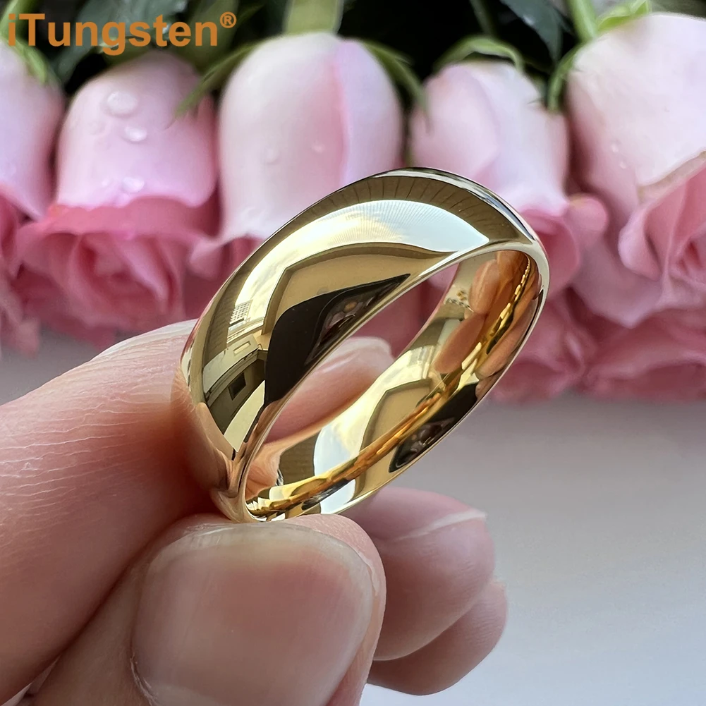 iTungsten 3mm 5mm 7mm Gold Plated Tungsten Finger Ring for Men Women Couple Engagement Wedding Band Fashion Jewelry Comfort Fit