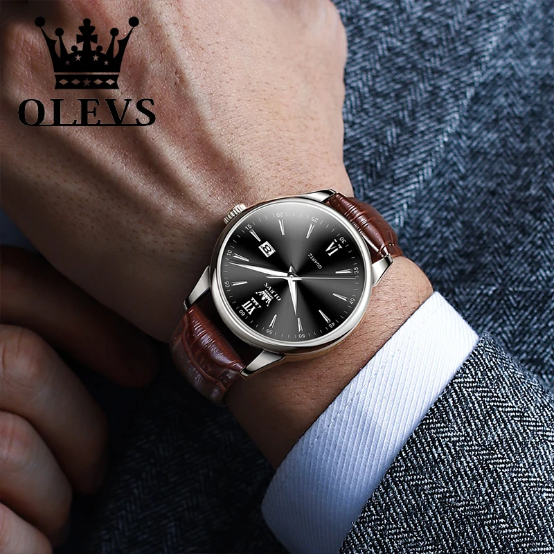 OLEVS Original Waterproof Casual Quartz Mens Watch Fashion Trend Wrist Watch Men Best Selling  Leather Strap Classic Male Watch