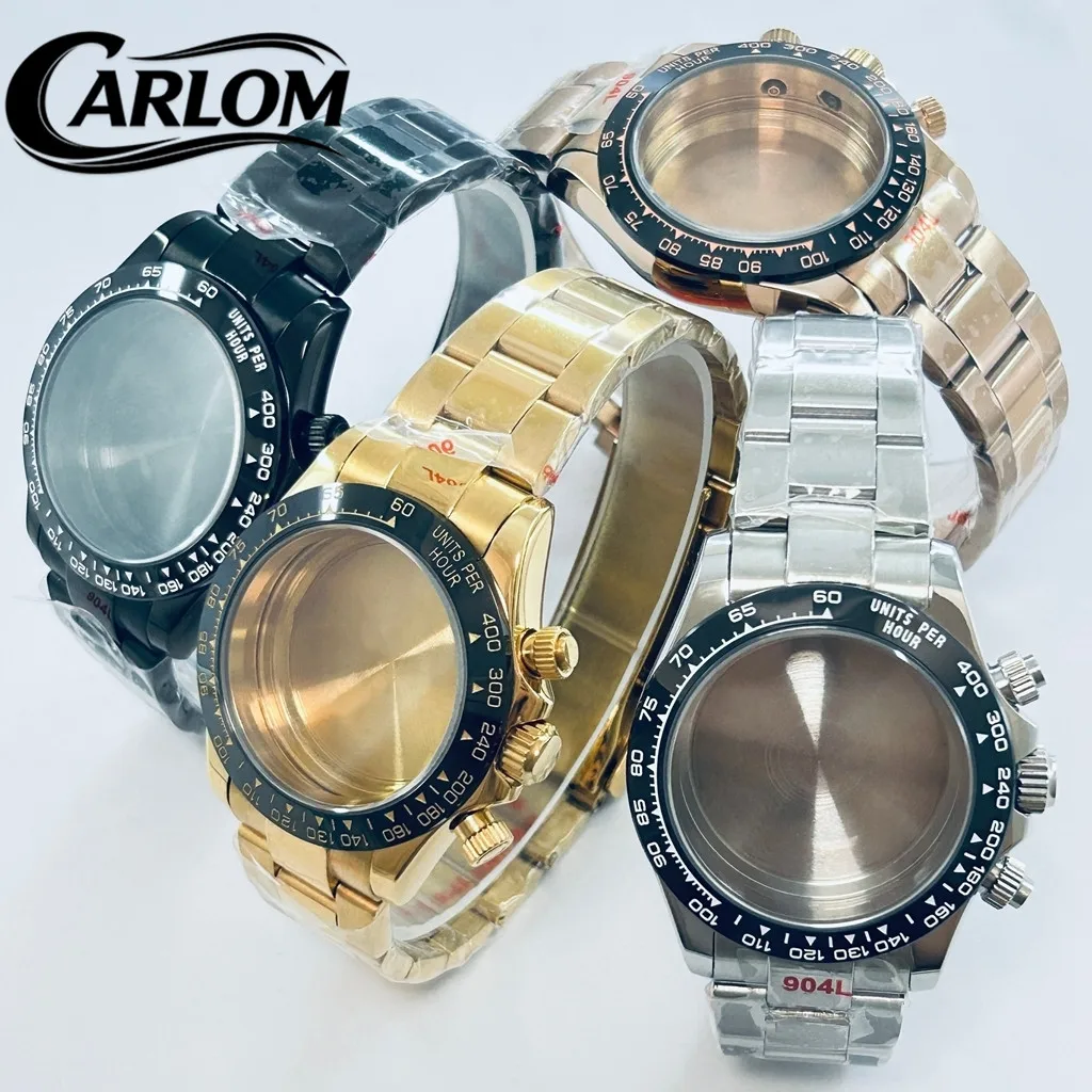 39mm VK63 VK64 Uhrengehäuse-Set Silber Gold Schwarz Massiver Edelstahl Keramik-Lünette Saphirglas für VK63 VK64 Quarzwerk