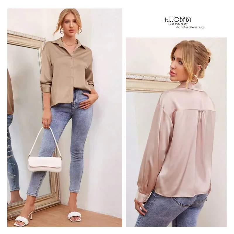 

European and American New Women's Clothing2025Spring and Summer New2025Satin Comfortable Casual Long Sleeve Shirt Women In S