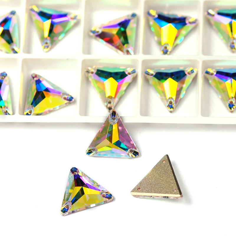 YANRUO 3270 All Sizes AB Triangle Glitter Diamond Flatback Strass Stones Sew On Crystal Sewing Rhinestones For Needlework