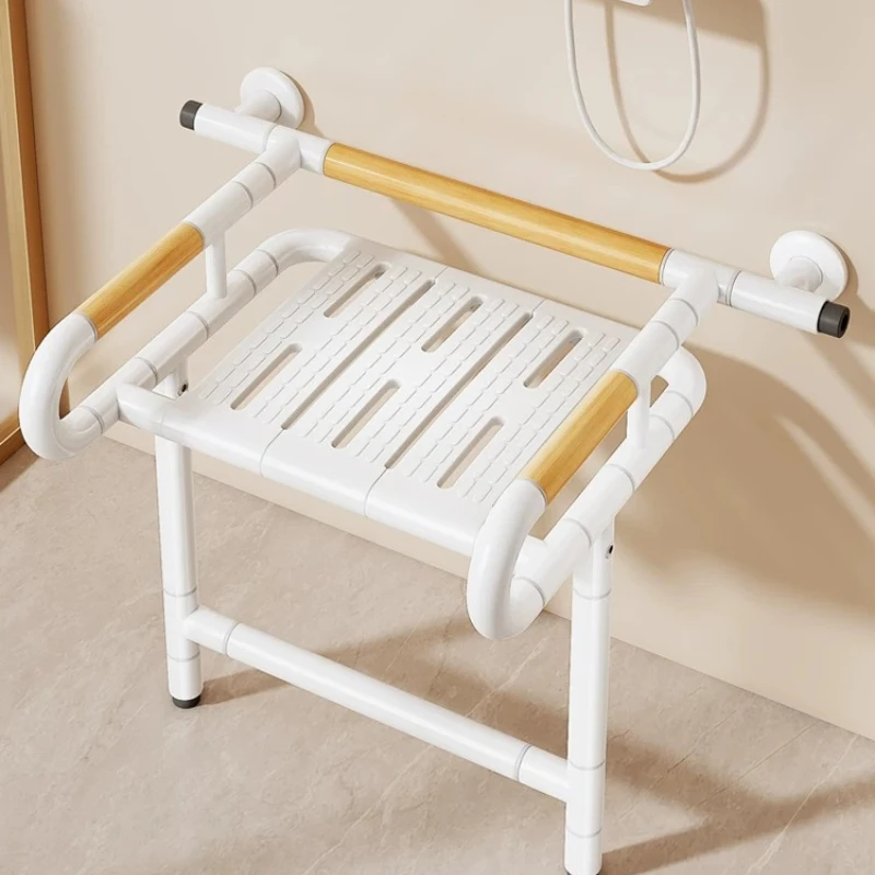 

Wall Mounted Shower Stool Folding Bath Stools Elderly Barrier-free Bathing Safety Non-slip Shower Seat with Armrests Backrest