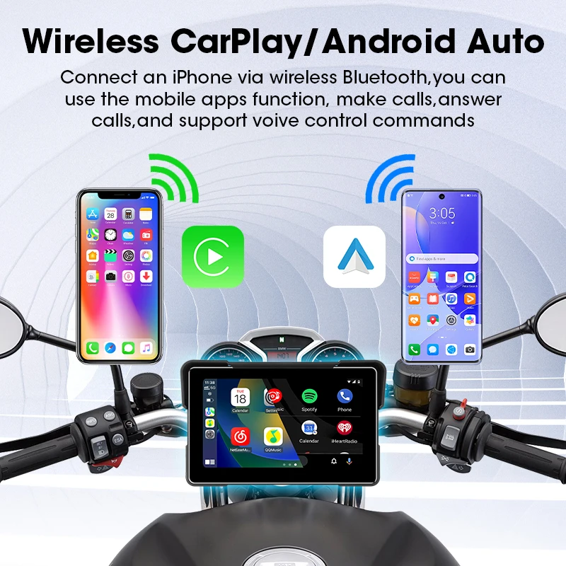 Wireless CarPlay Moto 5/7 inch Portable Digital Motorcycle Dashboard GPS Navigation Display Screen Android Auto IPX7 Monitor