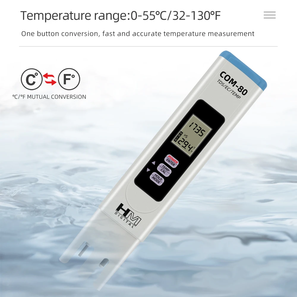 HM الرقمية جودة المياه متر EC/TDS/كاشف درجة الحرارة المحمولة COM-80 Hydrotester حوض السمك بركة مراقبة المياه يده EC اقلام الفحص