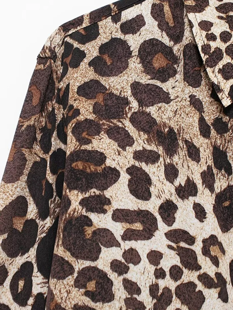 LANMREM Streetwear Leopard Print Design Women\'s Shirt Single Breasted Lapel Collar Long Sleeve Loose Fashion Clothing 27X1164