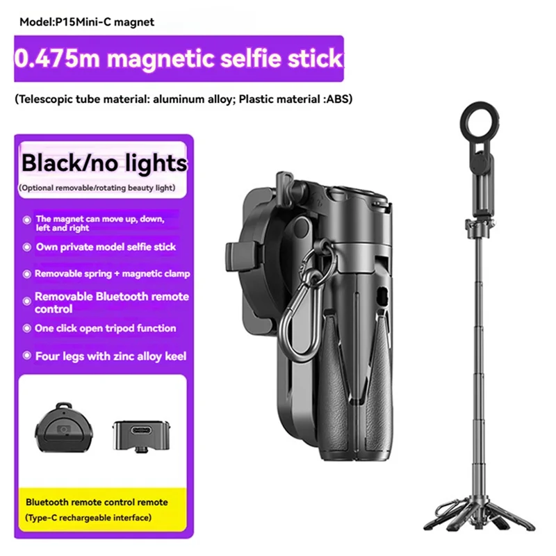 ABKI-Mini trépied perche à selfie Bluetooth extensible avec conception magnétique-portable et multifonctionnel