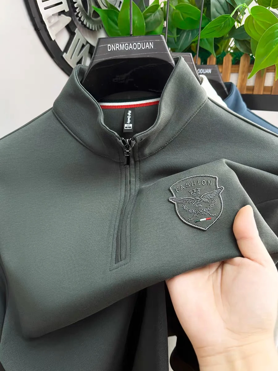 High end brand men's half zipper Sweatshirt autumn new fashion badge embroidery design coat loose casual long sleeved T-shirt