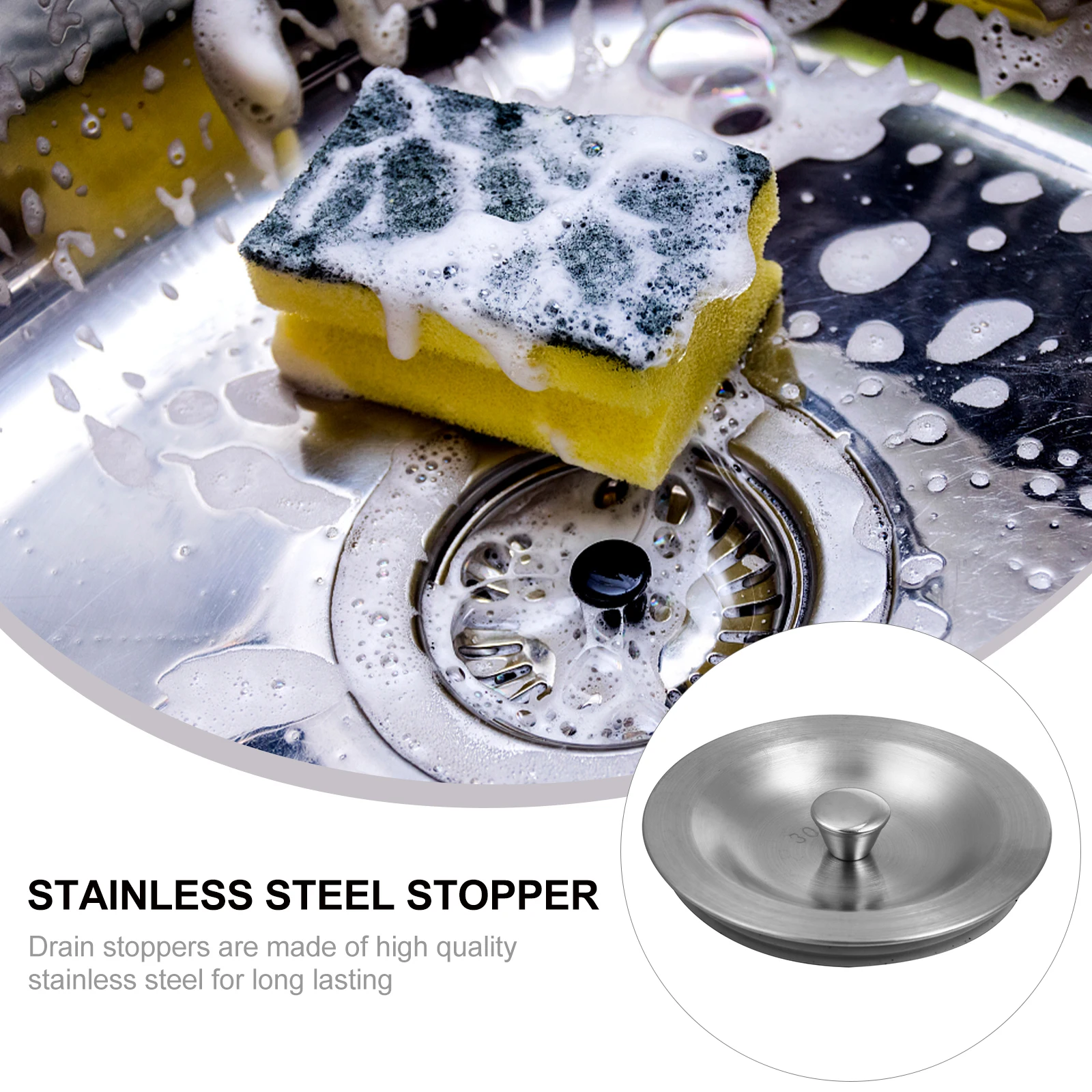 

s Sink Stopper Stainless Steel Drain Plug Kitchen Supplies Hair Flat Suction Easy Removal Long Lasting Ergonomic Design