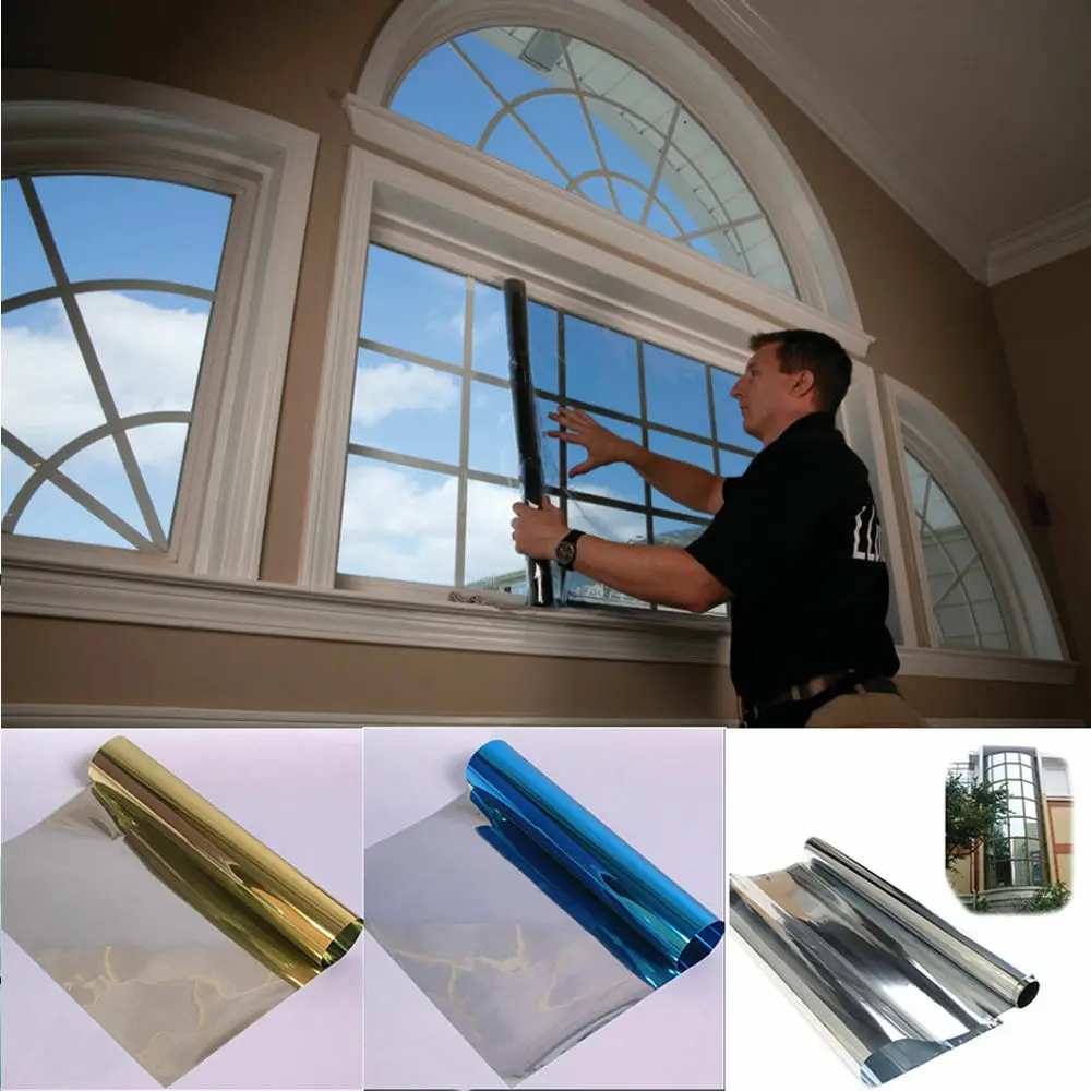 Daytime One Way Mirror Privacy Window Film Reflective Heat Control UV Block Self Adhesive Removable for Home Office Glass