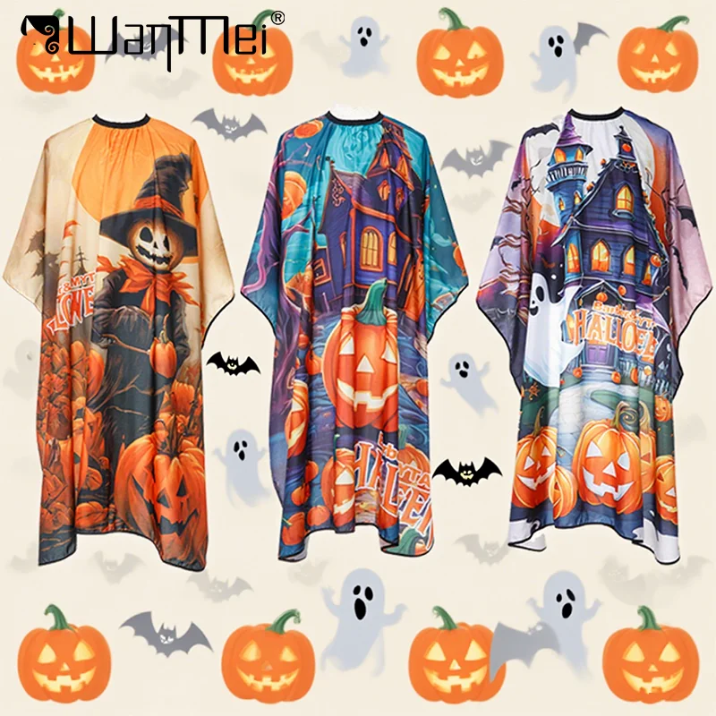 

1pcs Haircut Cape Halloween Pumpkin Ghost Mascot Lucky Hairdresser Gown Cloth Haircut Dyeing Salon Apron Styling Tools