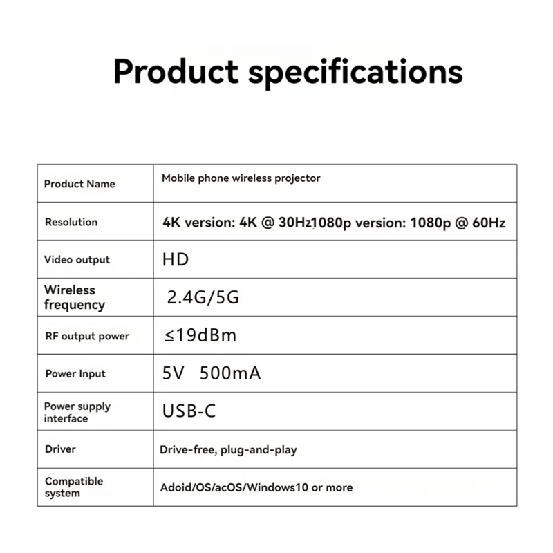 Projetor de tela sem fio 4k-projetor de tela ao vivo portátil compatível para computadores celulares ios andorid