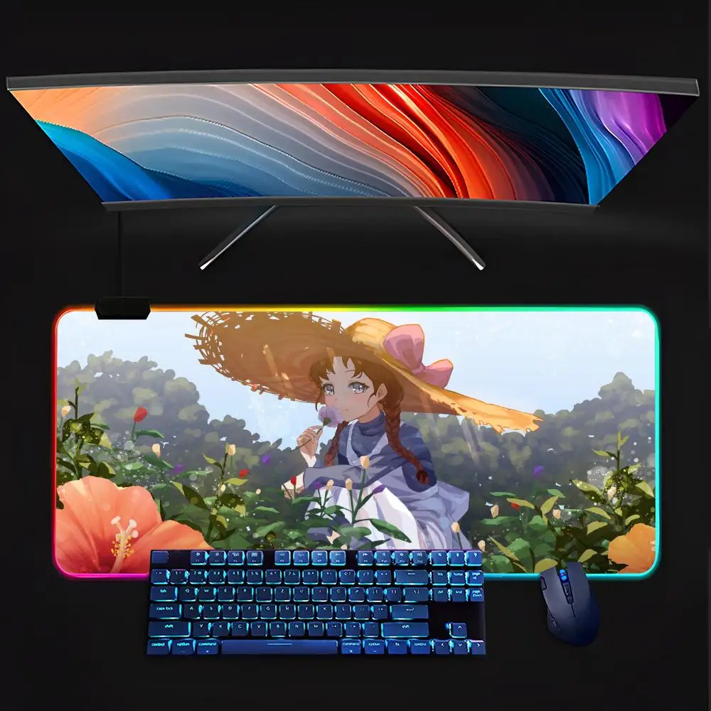 Anne of Green Gables Mouse Pad RGB Pc Gamer Keyboard LED Glowing  Rubber Gaming Computer Mause pads Cute Cartoon Gaming Computer