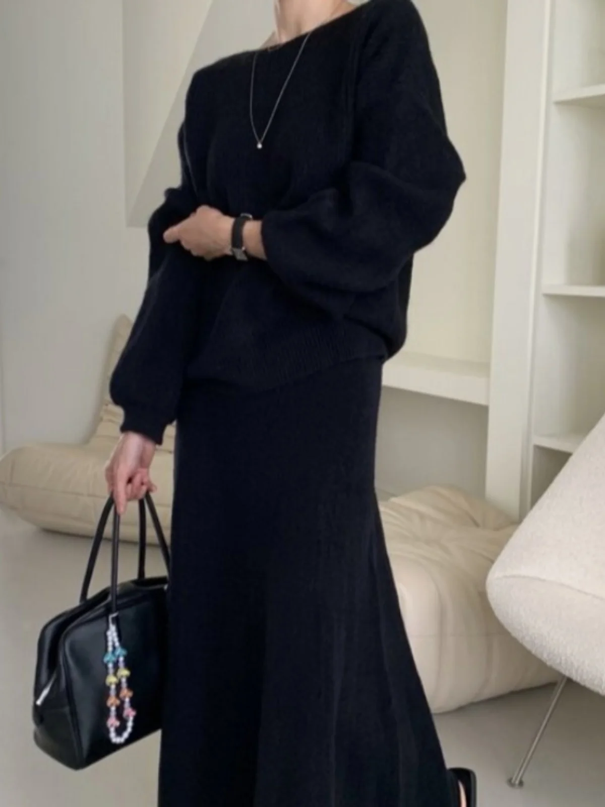 

High Waist Slimming Knitted Sweater And Skirt Set Women's Winter Faion Two-Piece Ensemble Long Sve round Ne Pullover