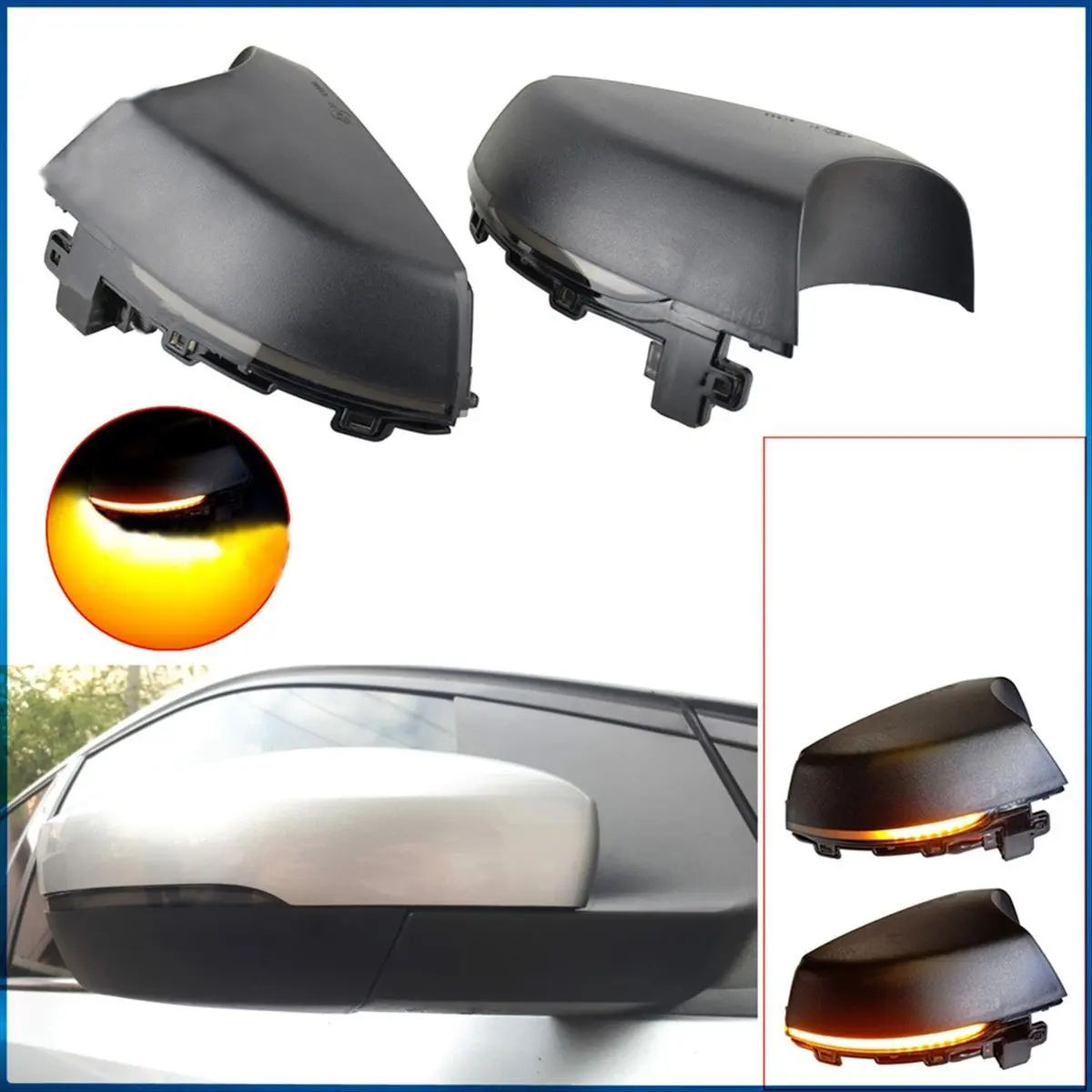 NCSMT Side Rearview Dynamic Turn Signal Lights for VW POLO MK5 6R 2009-2013 POLO 6C 2014 2015-2017 Rearview Mirror Cover