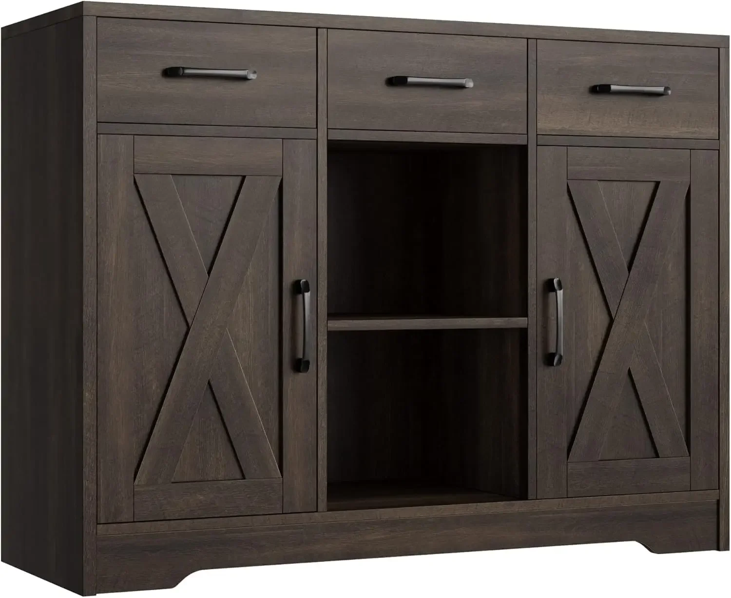 

Modern Buffet Storage Cabinet with Barn Doors Sideboard with Drawers and Shelves