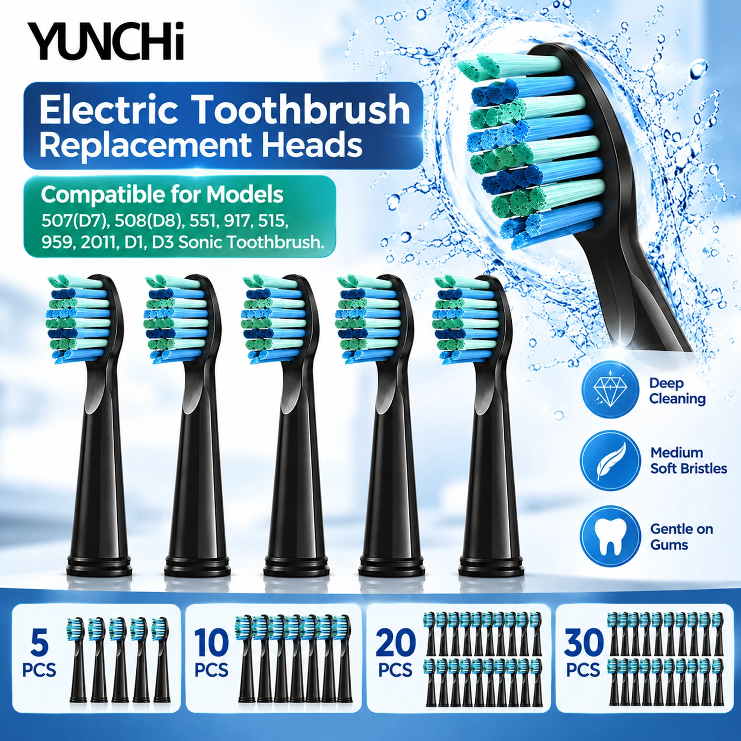 Electric Toothbrush Replacement Heads 5/10/20/30PCS Set DuPont Bristles For Fairywill FW-507/508/515/551/917/959/2011/D1/D3