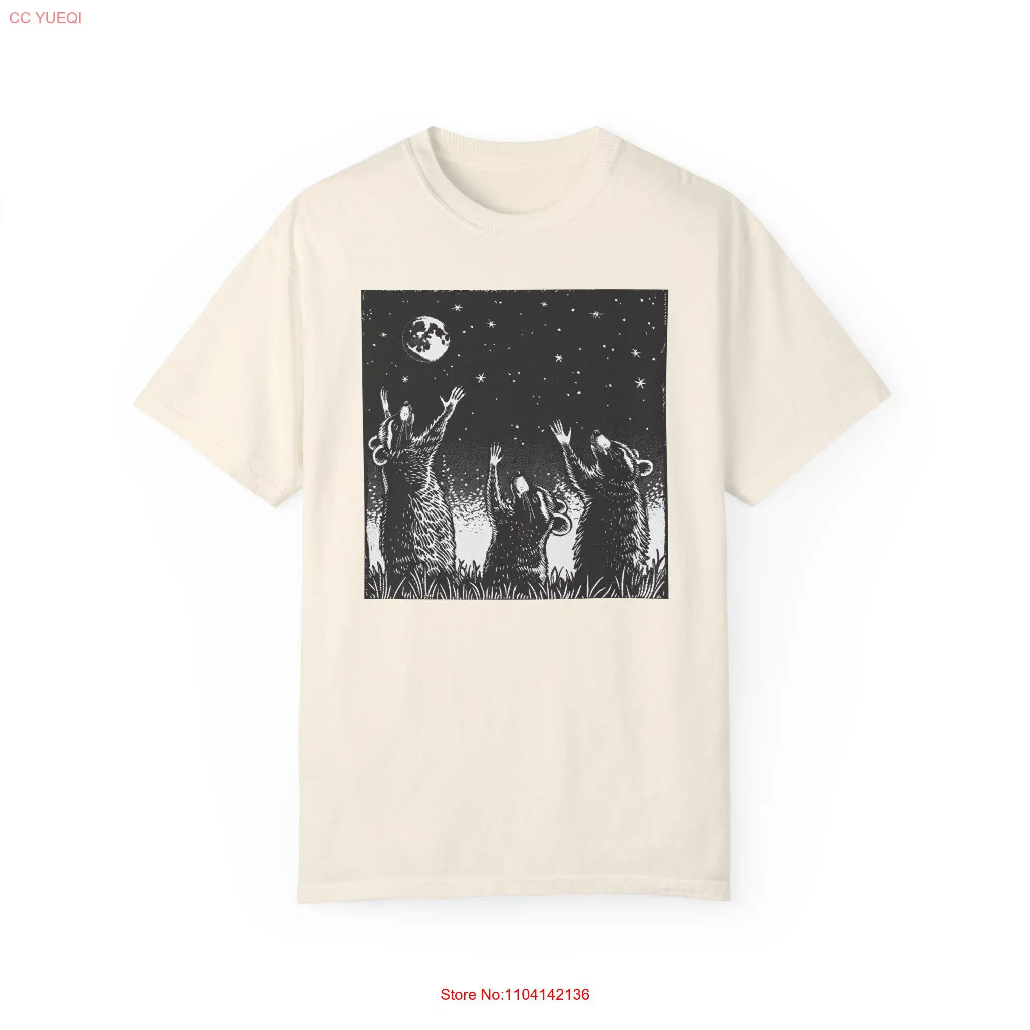 

Футболка с изображением енота, три винтажных енота, ретро-луна для влюбленных, забавные, комфортные цвета, дизайн с длинными или короткими рукавами