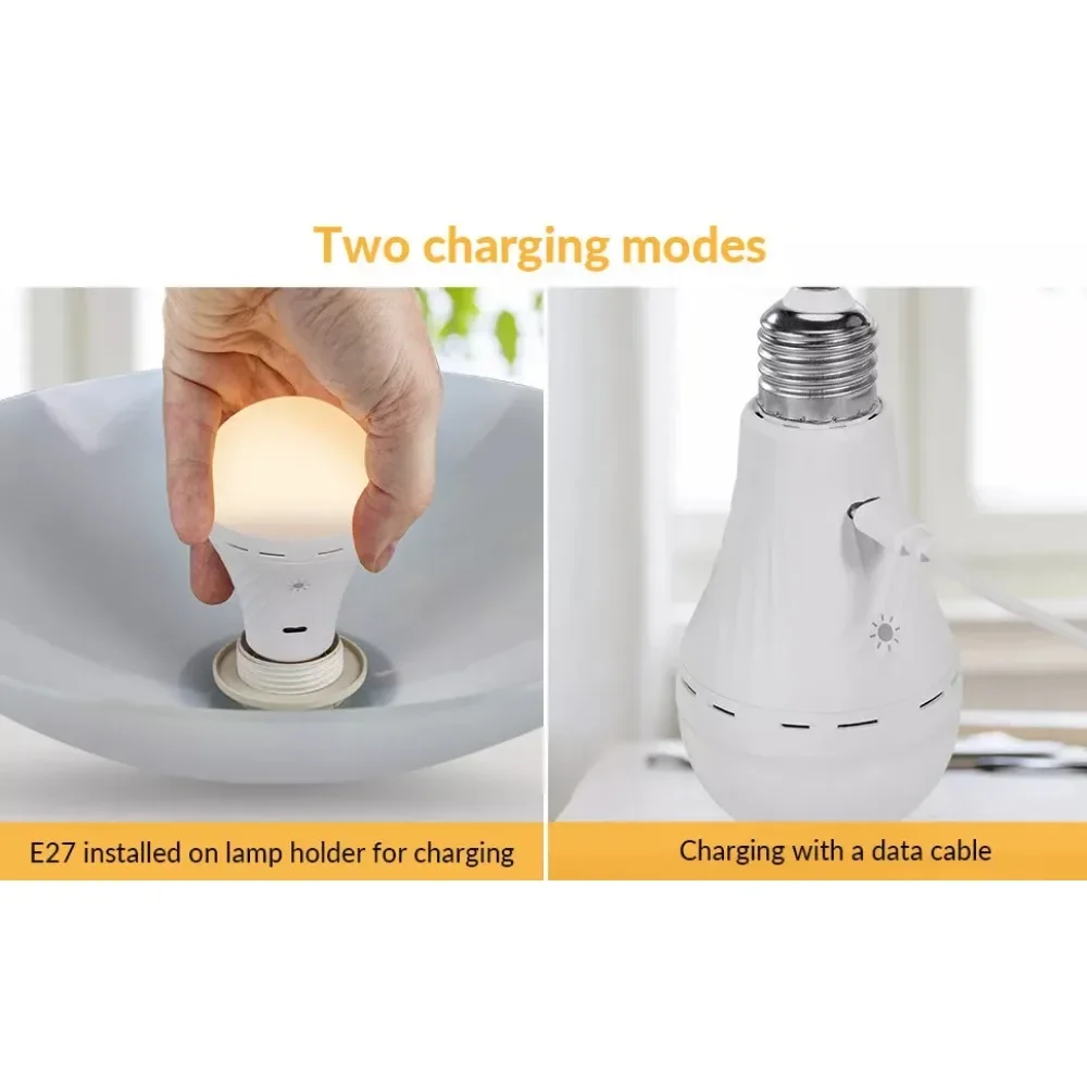 Lampadina ricaricabile USB C con telecomando 7W alimentata a batteria E27 Touch Control lampadina LED dimmerabile con gancio