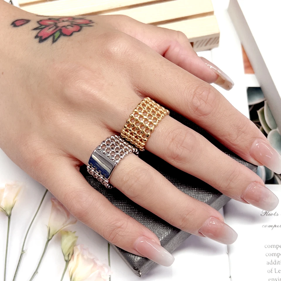 New High Quality Stainless Steel Simple Rings For Women Girls Overlap Round Bead Ring Fashion Jewelry Anillos Mujer Party Gift