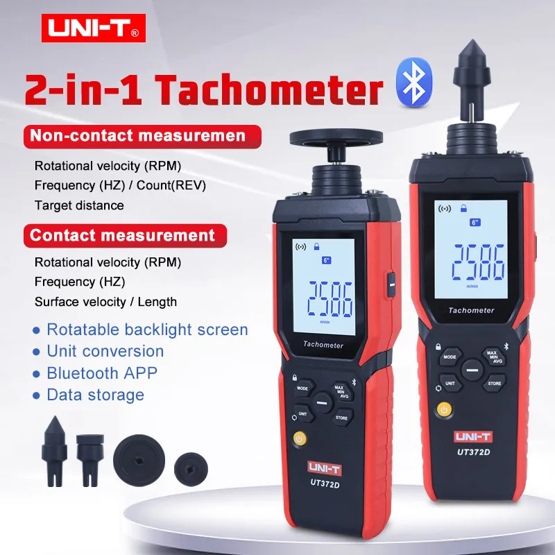 UNI-T Digital RPM Tachometer Laser Contact/Non Contact Rotatable LCD Backlight Speedometer Bluetooth Data Transmission UT372D