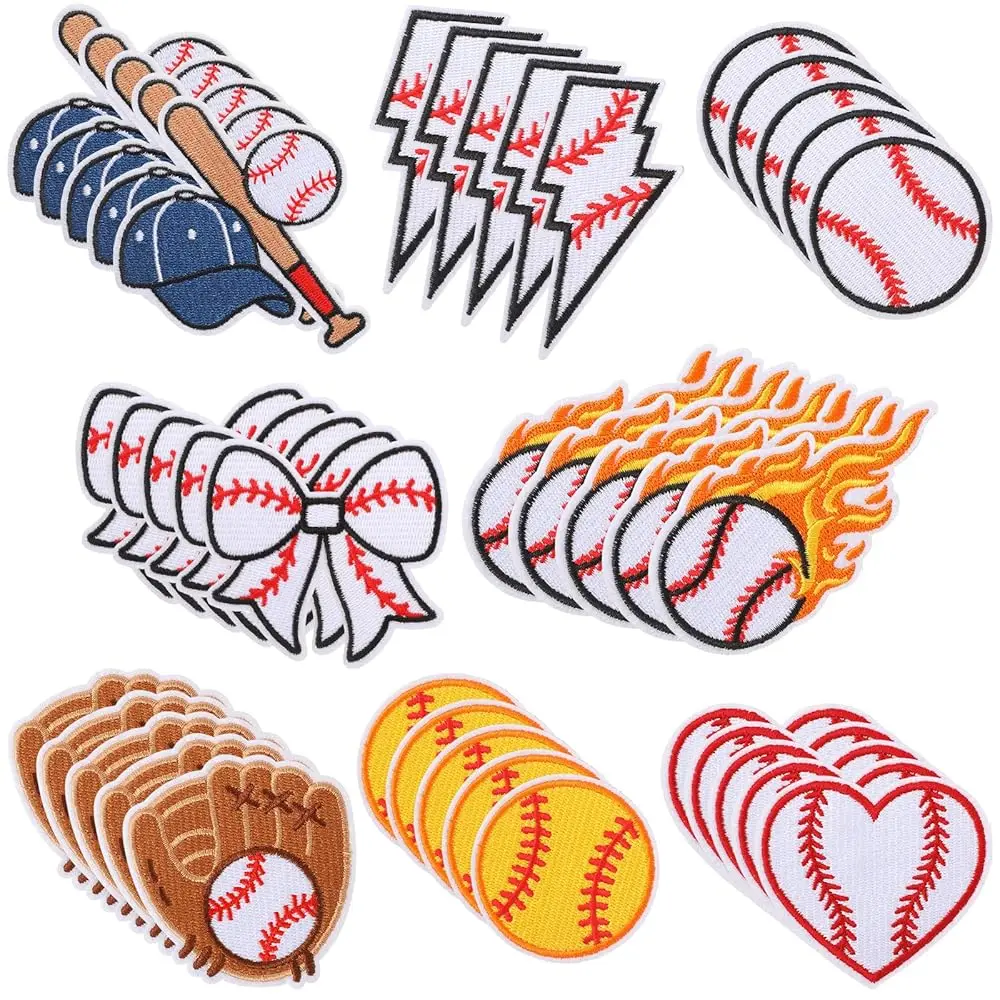 

40 Pcs Baseball Iron on Patches Sports Patches Sew on Embroidered Applique for Hat Clothing Holes Backpack DIY Craft