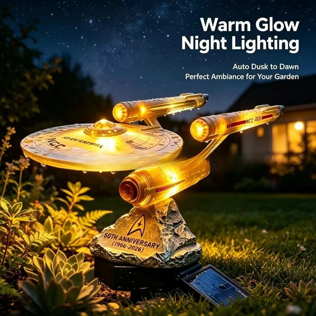 Smart Garden Light Camera - Retro Sci-Fi Spaceship Solar Garden Stake