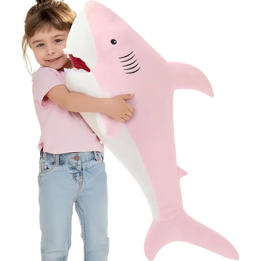 ตุ๊กตาฉลามสีชมพูขนาดใหญ่ 39 นิ้ว ของขวัญสำหรับแฟนสาว ของเล่นนุ่มสำหรับตกแต่งห้องนอนและเพิ่มความสบาย