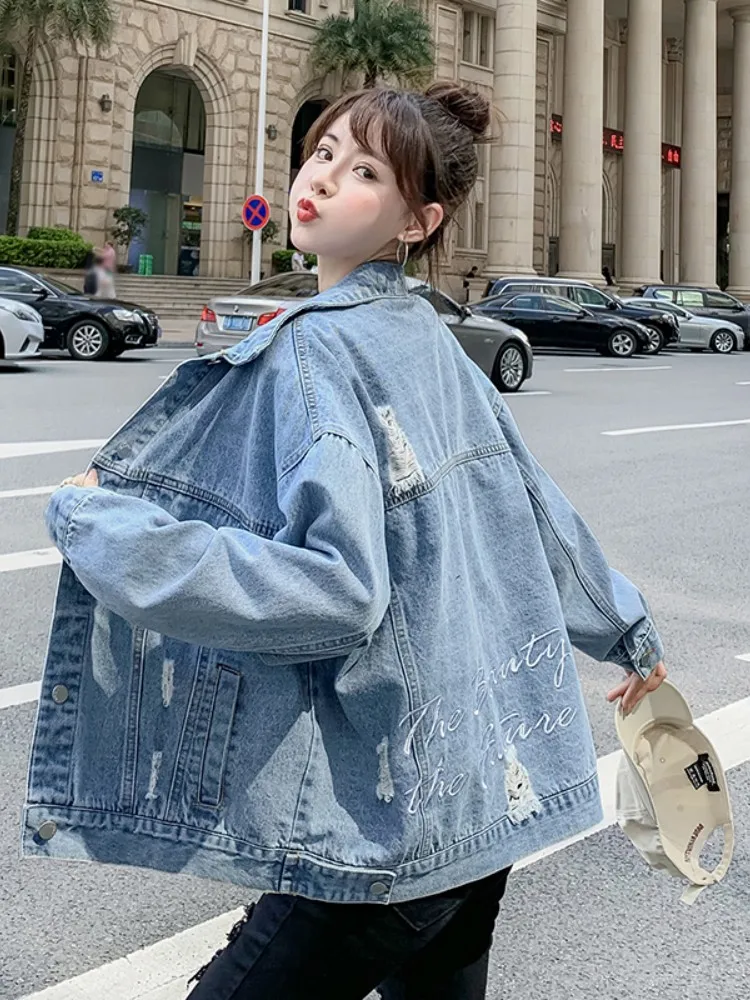 

Embroidered Denim Jaet Loose Fit Girls Spring Autumn School Sle High School Students Korean Version Versatile Jeans Jaet