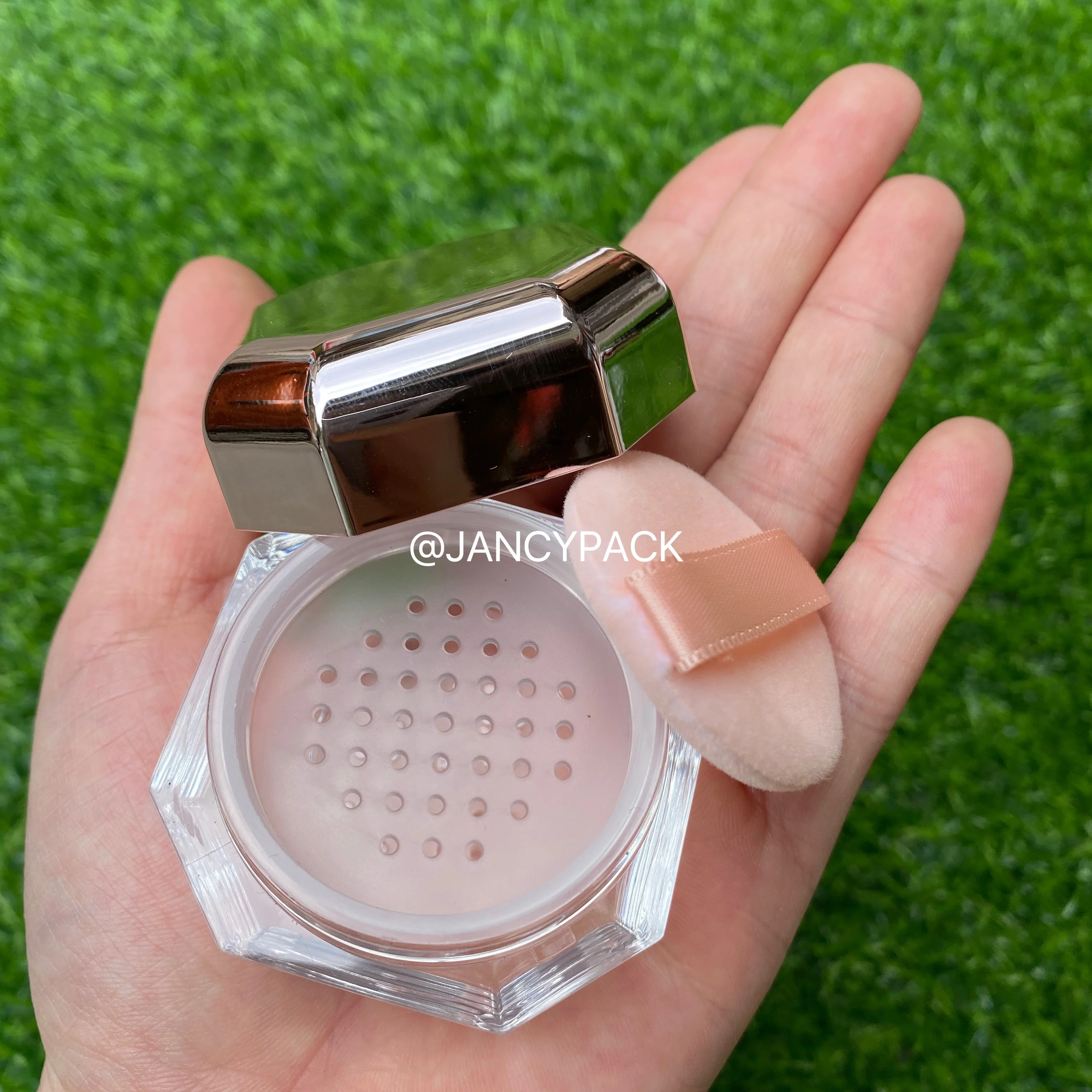 

Empty Loose Powder Jar with Sifter Puff Cosmetic Rose Gold Cosmetic Powder Compact Makeup Case Container with Powder Sponge