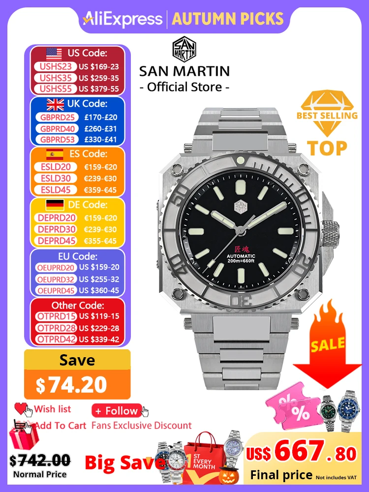 San Martin Original Design Sports 40mm Men Diver Watch SW200 High Quality Automatic Mechanical Waterproof 200m Luminous SN0010