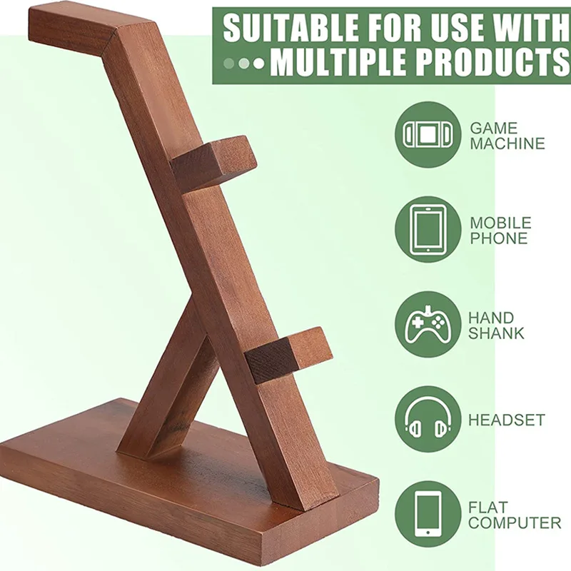 Soporte de madera para auriculares, estante de exhibición, colgador de escritorio, soporte para controlador de juegos para PS5, PS4, PS3, Xbox series x, organizador de almacenamiento para el hogar