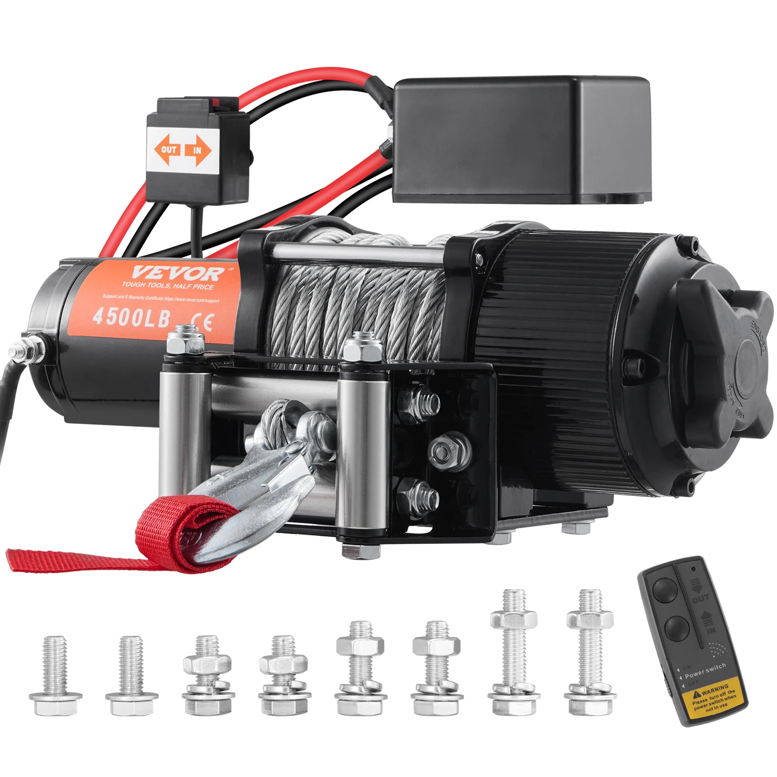 

VEVOR Electric Winch,12V 4500 lbs Capacity Steel Rope Winch,IP55 39ft ATV UTV Winch w/ Wireless Handheld Remote & 4-Way Fairlead