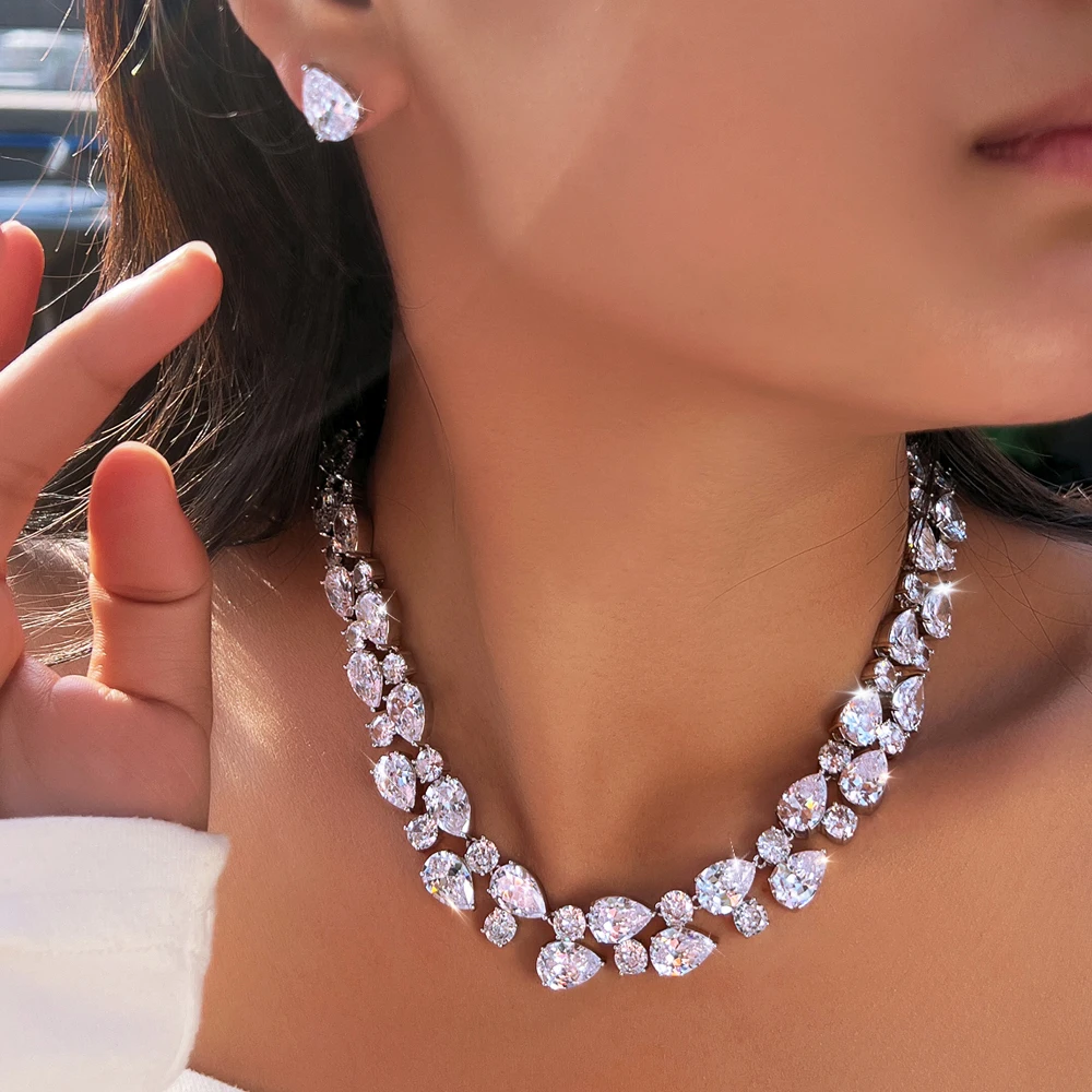 ThreeGraces Luxury Sparkling Water Drop Cubic Zirconia Mona Lisa Bridal Wedding Evening Party Jewelry Set for Women Ladies T1119