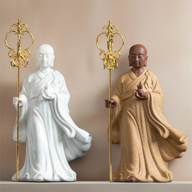 Estatua de cerámica Ksitigarbha King Bodhisattva, estatua de Buda, escultura artística de porcelana de alta gama, fortuna para el hogar y la Oficina, estatua Feng Shui