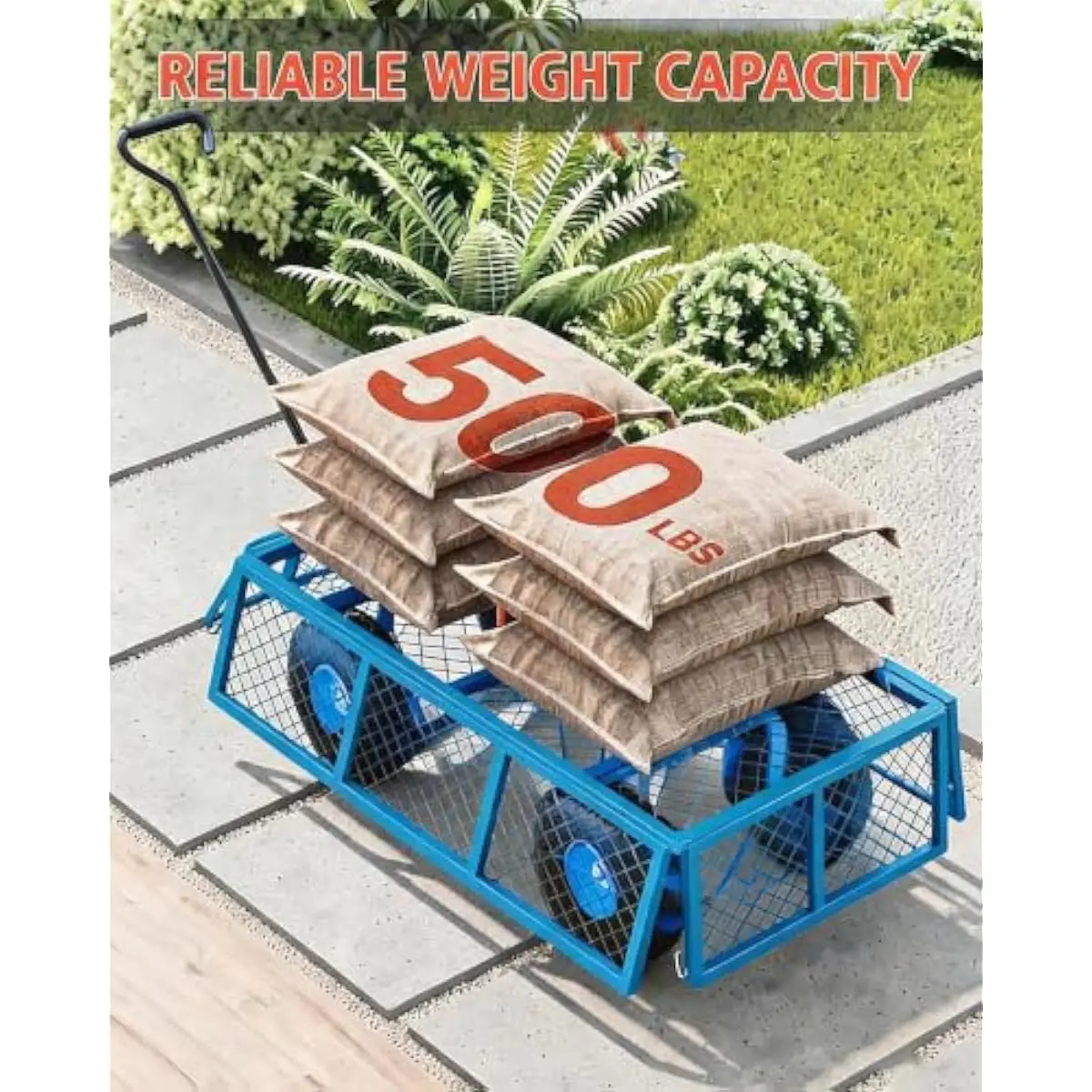 500 Lbs Heavy Duty Steel Garden Cart with Removable Sides and 10 Inch Tires, Utility Wagon with 180 Rotating Handle for Yard Lawn Farm