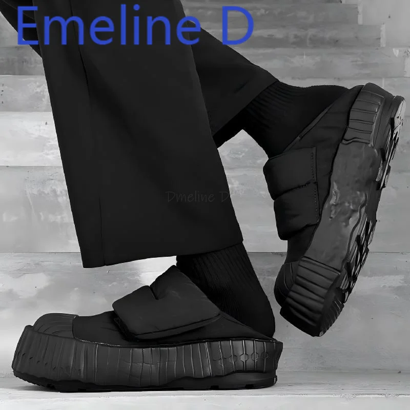 Step On Couple's Snow Boots Thick Velvet and Warm Velcro Design Down Bread Shoes Round Toe Casual and Simple Flat Cotton Shoes