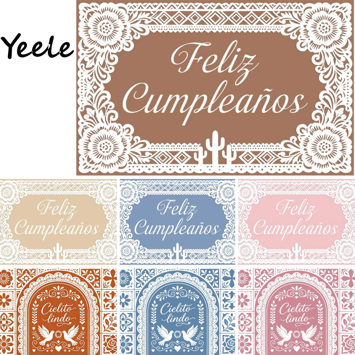 Yeele Cielito Lindo Backdrop Brown Blue Pink Mexican Fiesta Talavera Floral Holiday Wedding Birthday Party Decoration Background