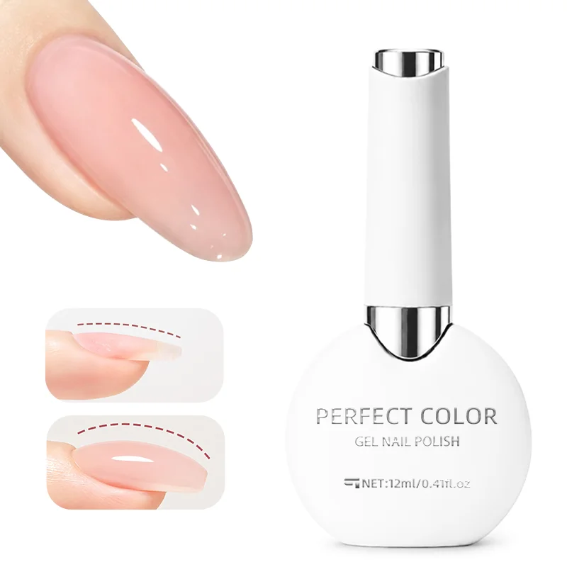 PERFECT COLOR Rubber Base Gel 017 12ml Sheer Pink Jelly Nude Builder Gel Translucent Natural Nail Strengthening Self Leveling Gel for Nail Overlay UV LED Lamp Cure Long Lasting Manicure