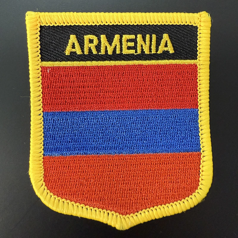 7*6cm Armenia Flag Shield Shape Iron on Embroidery Patches Saw on Transfer Patches Sewing Applications for Clothes Back Pack C