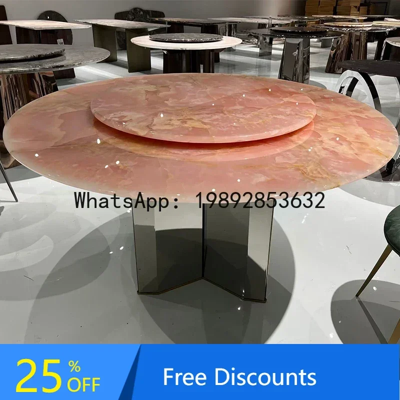 

lmported pink crystal luxury stone dining table Italian style natural marble round table