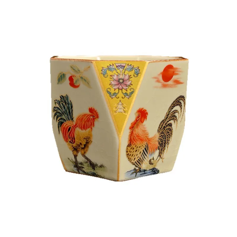 170ML Ru Kiln Ceramic Tea Cup Entangled Lotus with Lucky Eight Faces Vintage Rooster Tea Cup Main Single Tea Set Ceramic Cup